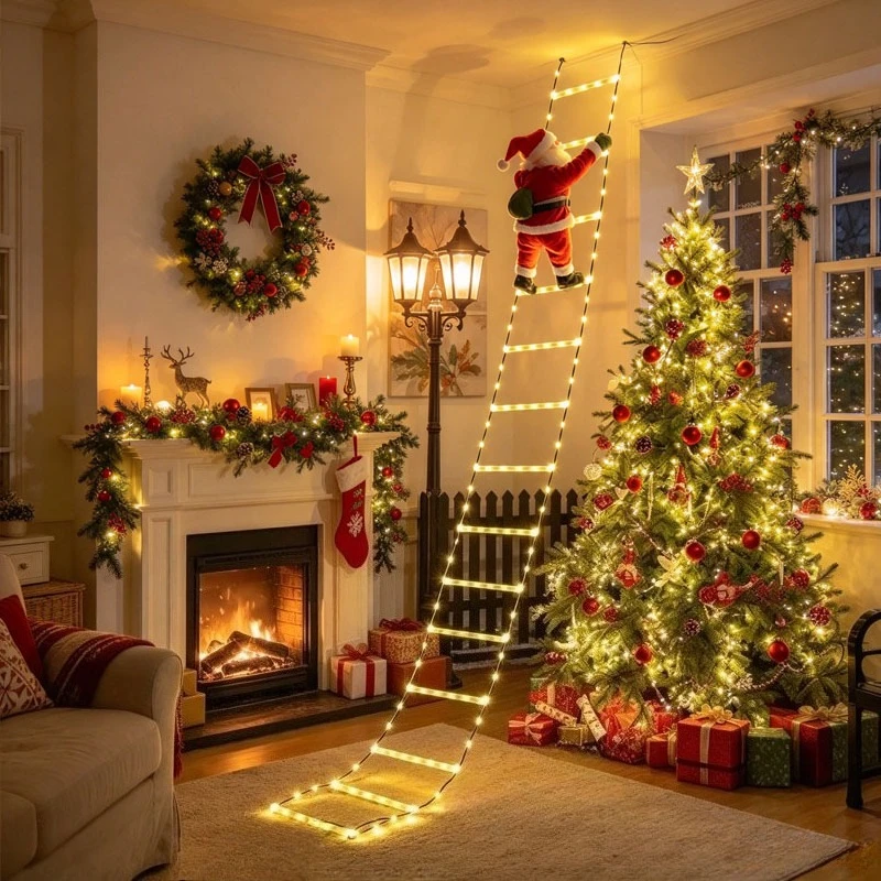 Christmas Santa Ladder Climbing LED Lights Outdoor Garden Patio Decoration for Holiday Party Yard Home Festive Display New Fun