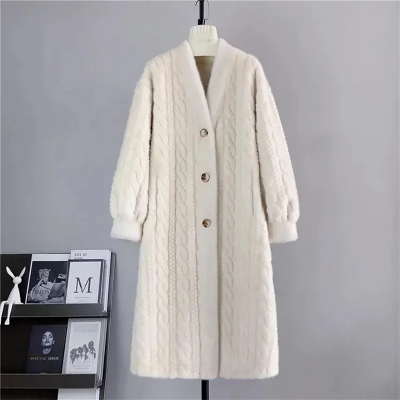 Environmentally Friendly Fur Outwear Women\'s Winter 2024 New MidLength Long Sleeve Warm Mink Fur Plush Fur Lambswool Coat Female