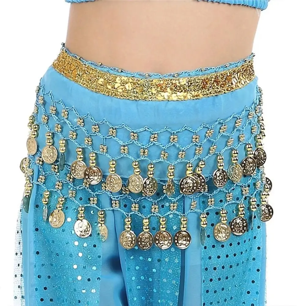 New Kids Metal Coins Waist Chain Chiffon Child Belly Dance Hip Scarf Indian Dance Belt Fashion Dacning Waist Belt Chain