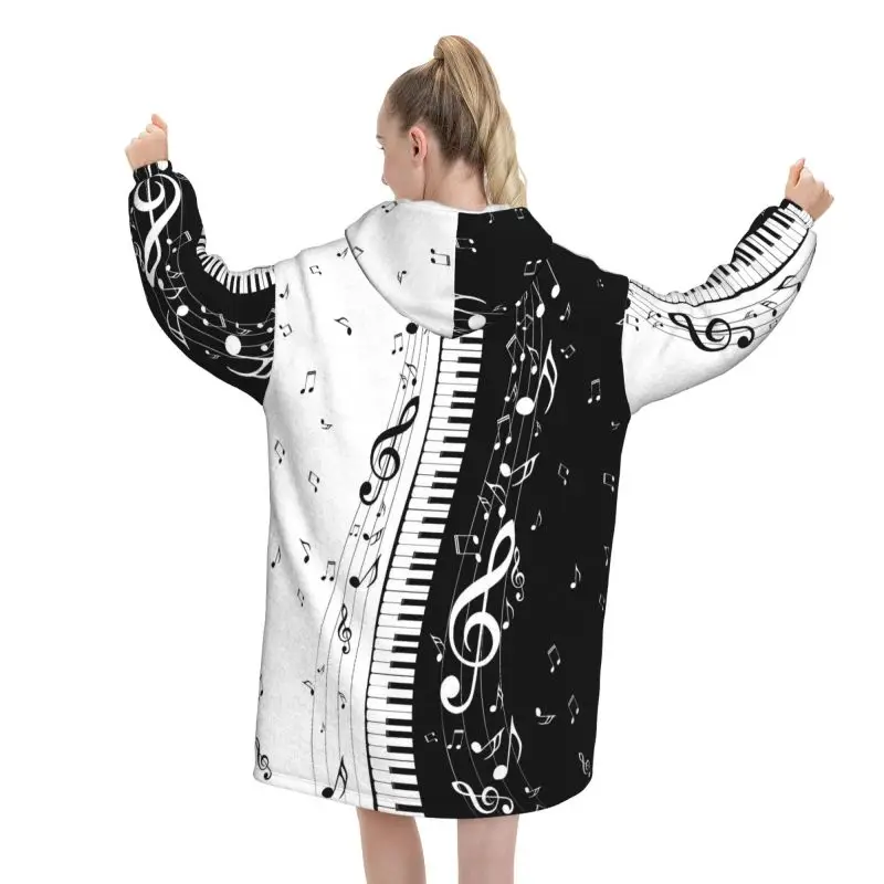 Wearable Blanket Hoodie Music Note Gifts Oversized Sweatshirts Women Warm Cozy Flannel Fleece Sherpa Hooded Blanket with Pockets