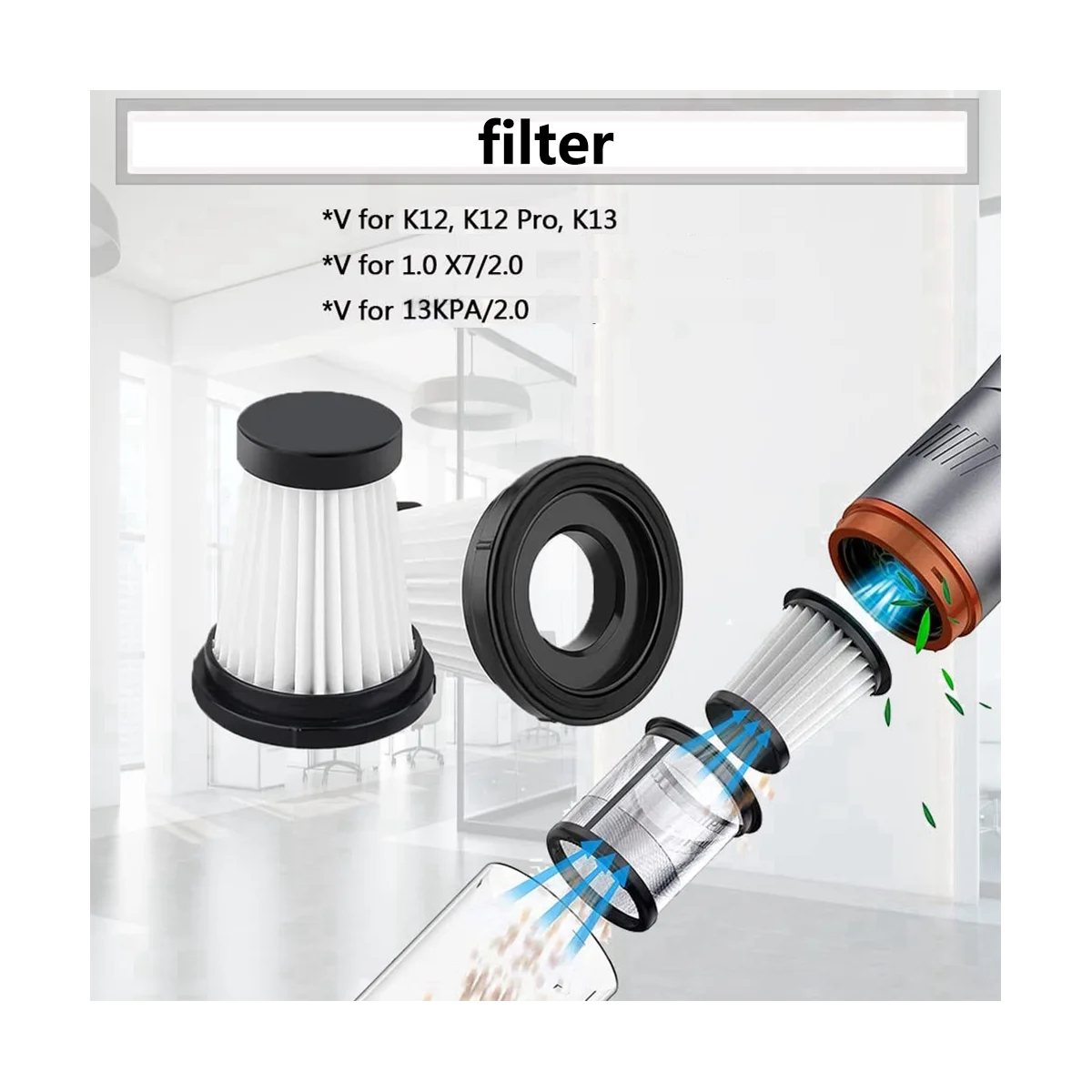 Filter for K12, K12 Pro, K13 Handheld Vacuum Cleaner(Pack of 6)