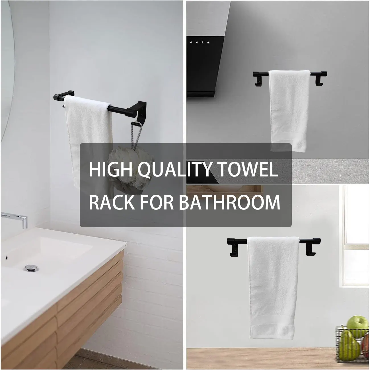 Black/White Minimalist Style Wall Mounted Perforated Installation Single Pole Towel Bar