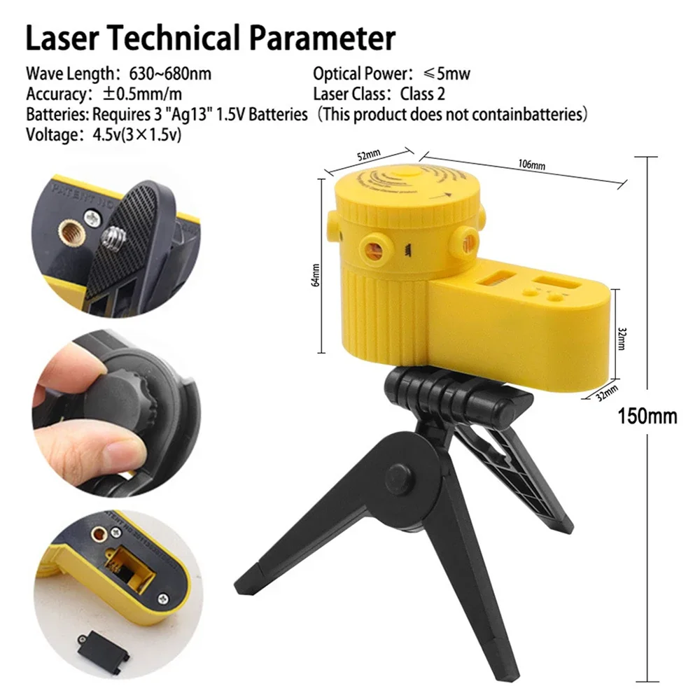 Laser-Nivelliergerät, multifunktional, 4-in-1, Haushalts-Nivellierlineal, Messlaserlineal mit drehbarem Stativ, vertikale und horizontale Nivellierwerkzeuge