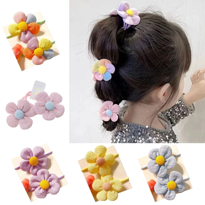 Flower Hairband Set 2PCS Students Girl Princess Hair Bands Toddler Elastic Hair Band Ponytail Hair Ties Hair Accessories