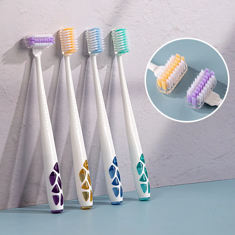 Adult soft-bristled toothbrush with rotating head for tongue scraping and couple cleaning and gum protection double pack