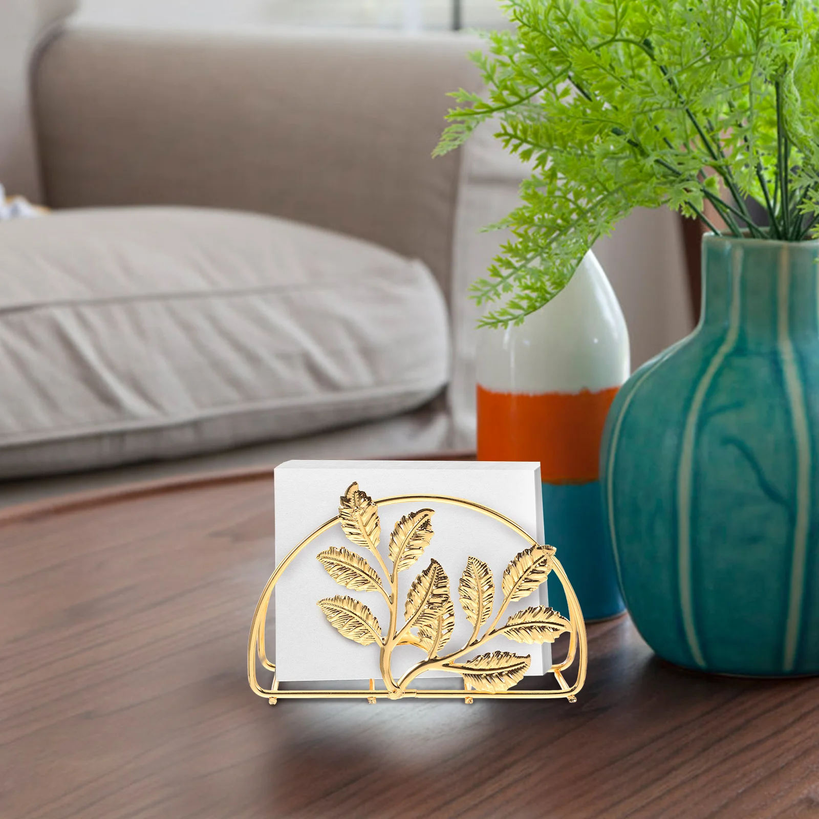 

Iron Paper Leaves Design Holder Cast Decorative Napkin Dispenser Guest Napkin Storage Freestanding Vertical Storage