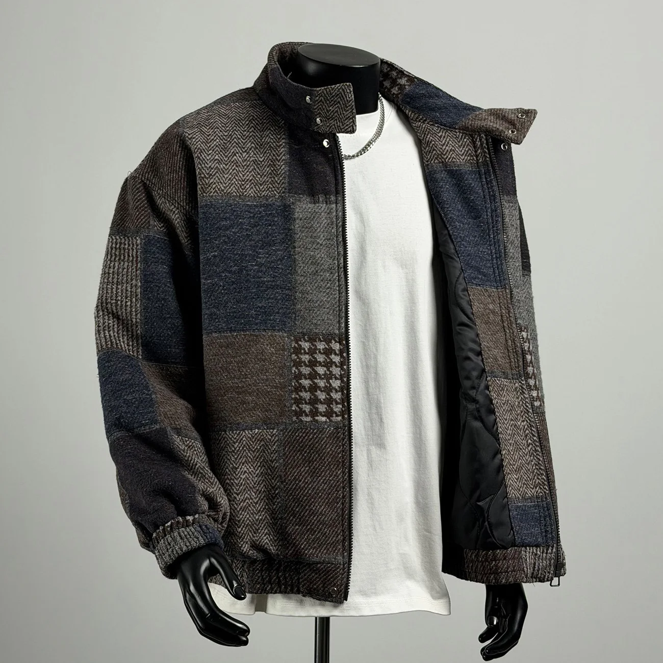 Men Winter Retro Fashion Plaid Cotton-padded Thicken Warm Cargo Jacket Parkas Cityboy Streetwear Stand Collar Coat Outerwear