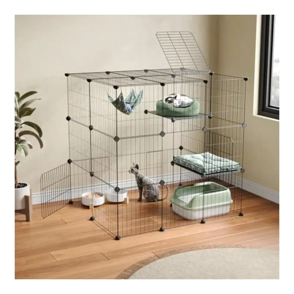 

Cat Cages Indoor Enclosure DIY Cat Playpen Catio Detachable Metal Wire Kennels Cats Crate Large Extra Exercise Place Ideal For