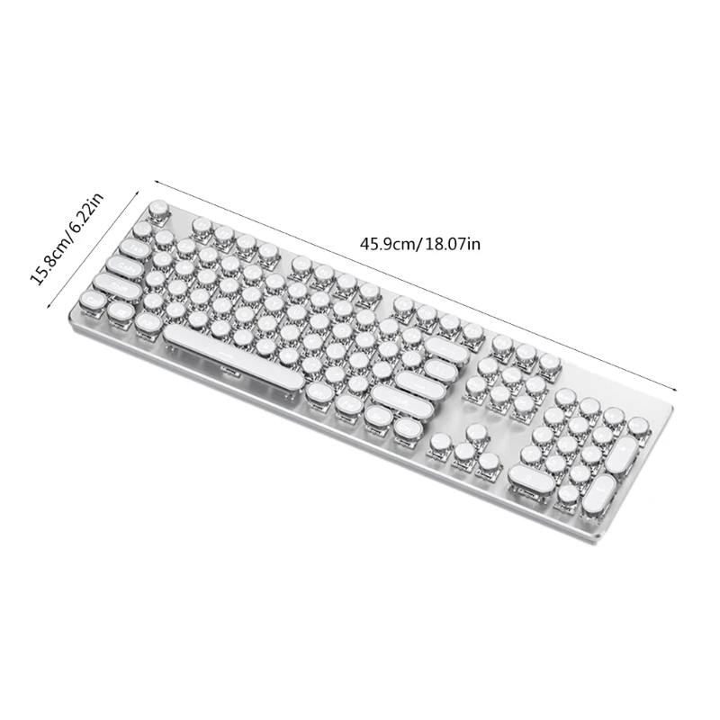 Vintage Typewriter Mechanical Gaming Keyboard with Rainbow Backlit, 104 Keys Corded Media Control Game Keypad White