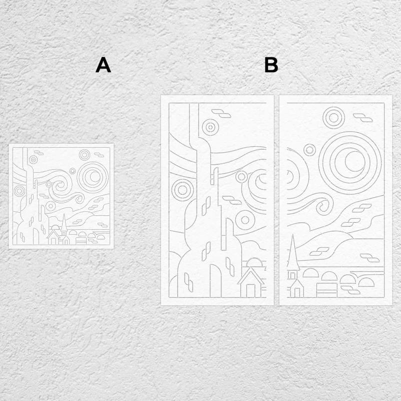 50cm - 90cm Wall Stencil Customize For Painting Decorative Template The Starry Night Abstract Minimalist Coloring Van Gogh S624