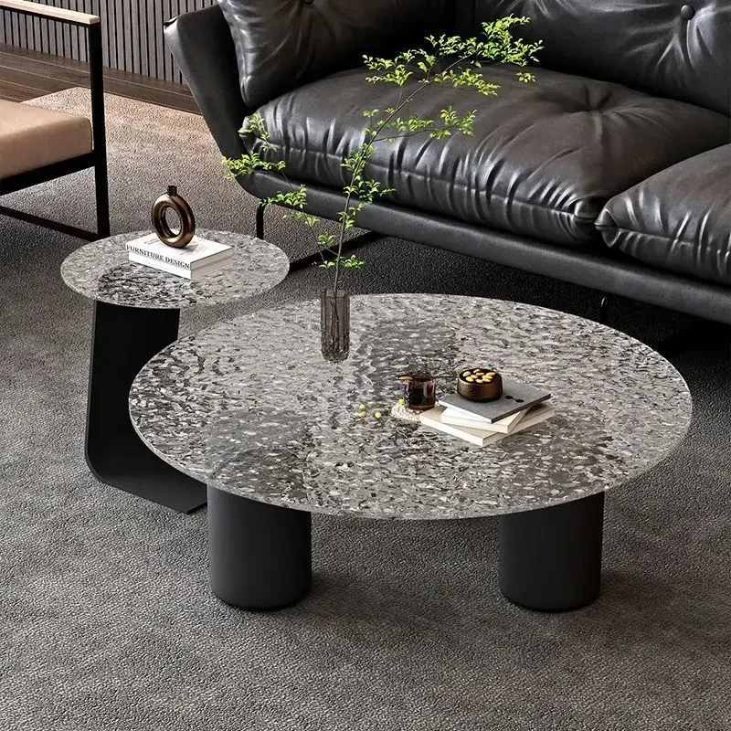 Bed and breakfast modern simple living room household light luxury round glass rock slab Italian small apartment coffee table