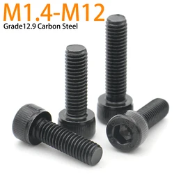 2-50pcs M1.4 M1.6 M2 M2.5 M3 M4 M5 M6 M8 M10 M12 DIN912 Grade 12.9 Carbon Steel Hexagon Hex Socket Cap Head Screw Bolt