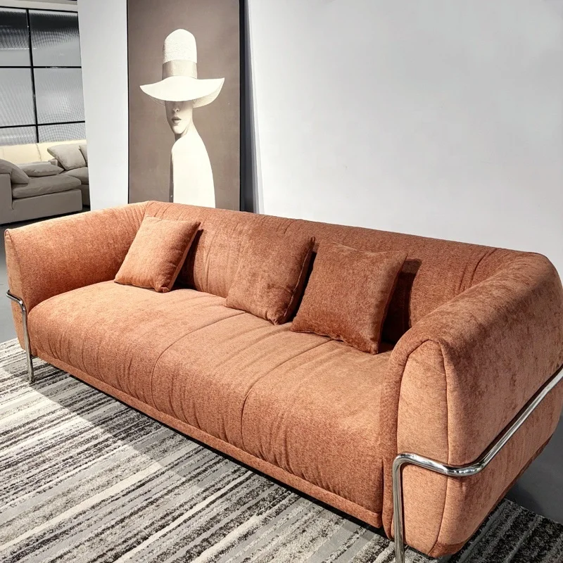 Modern Linen Cotton Sofa Stainless Steel Legs High Density Foam Upholstery and Removable Cushions