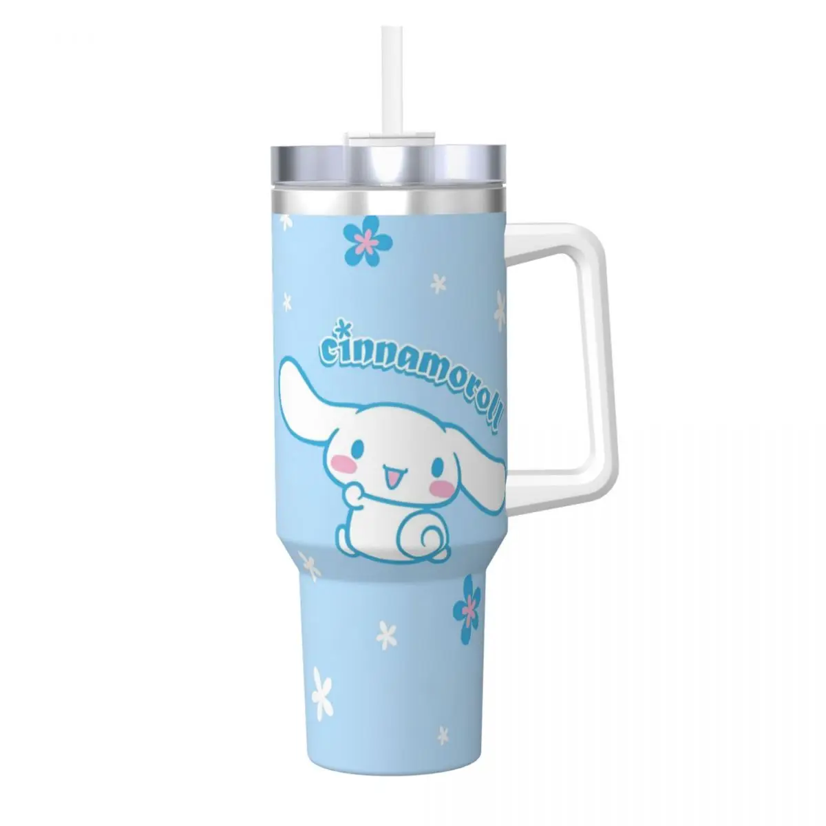 Cinnamoroll Stainless Steel Tumbler Driving Coffee Mug With Straws and Lid Large Capacity Mugs Cup Cold and Hot Water Bottle