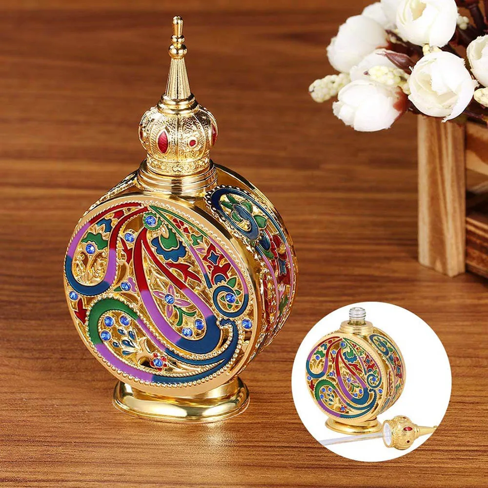 18ml Empty Refillable Egyptian Style Enameled Metal and Glass Perfume Bottle