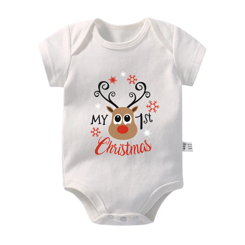 New My First Christmas Newborn Baby Rompers Cartoon Deer Santa Printed Outfit Infant Baptism Bodysuit Clothes Toddler Xmas Gift