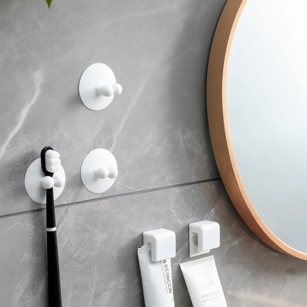 Bathroom Storage Rack Suction Cup Toothbrush Holder Organizer Wall Mounted Toothpaste Shelf For Daily Skincare Accessories - view 5