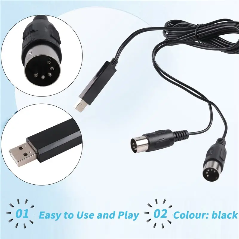 Superior USB MIDI Cable Converter USB Interface To In-Out MIDI Cord Works For PC Laptop To Piano Keyboard In Music Studio 6.5Ft