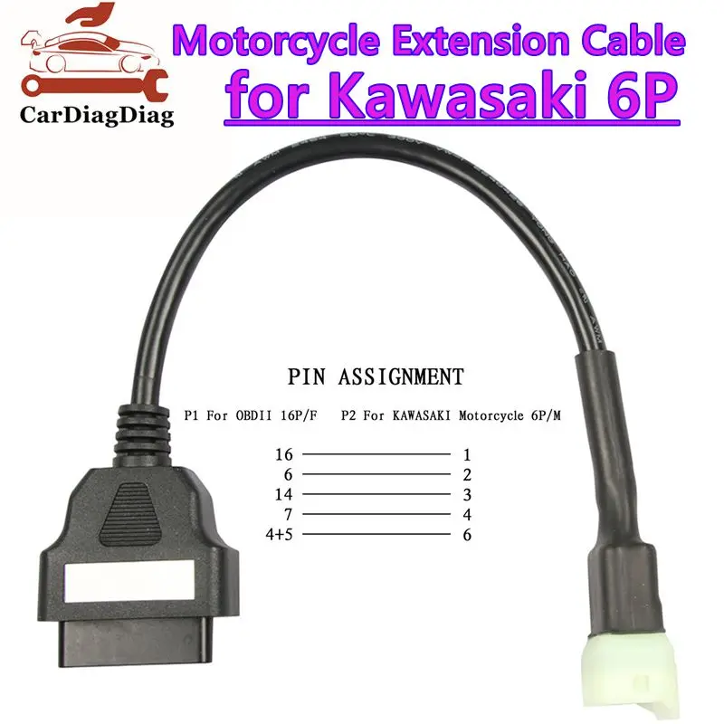 

Универсальный мотоциклетный кабель OBD2 для Kawasaki, 6-контактный к OBD2, 16-контактный разъем, кабель-адаптер для мотоцикла, лучшее качество