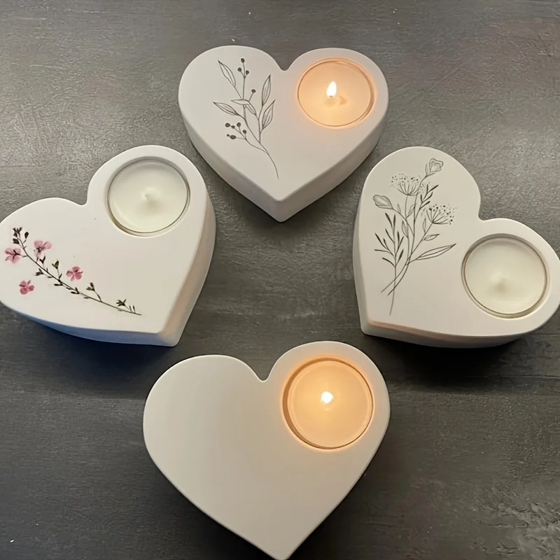 1pc Heart-Shaped Silicone Mold - Create Unique Candlestick Plaster Ornaments for DIY Handmade Resin Crafts,Concrete Cement Molds