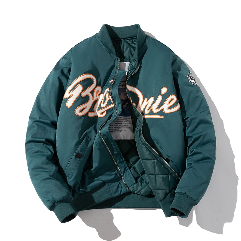

Thiened Autumn Winter Baseball Cotton Jaet for Men Loose Pilot Sle Korean Trendy Outerwear Warm Long Sve Zipper Coat