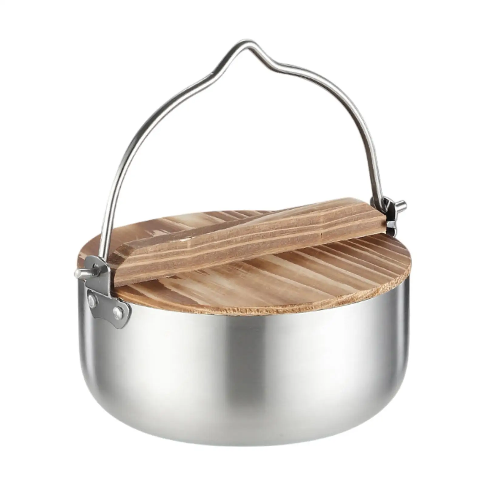 Camping Pot with Wooden Lid Camping Water Rice Food Bowl Lightweight Hanging Pot Outdoor Pot for Campsite Backpacking Kitchen