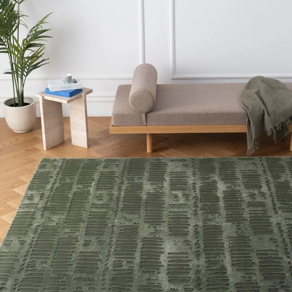 

6''7"x9 Washable Area Rug For Living Room Bedroom - 100% Recycled Oeko-tex Certified, Medium Pile, Green