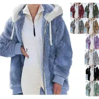 Chaqueta cálida de piel sintética para mujer, abrigo de felpa, informal, con capucha, a la moda, con cremallera, chaquetas de Cachemira de lana suave, ropa gruesa para mujer