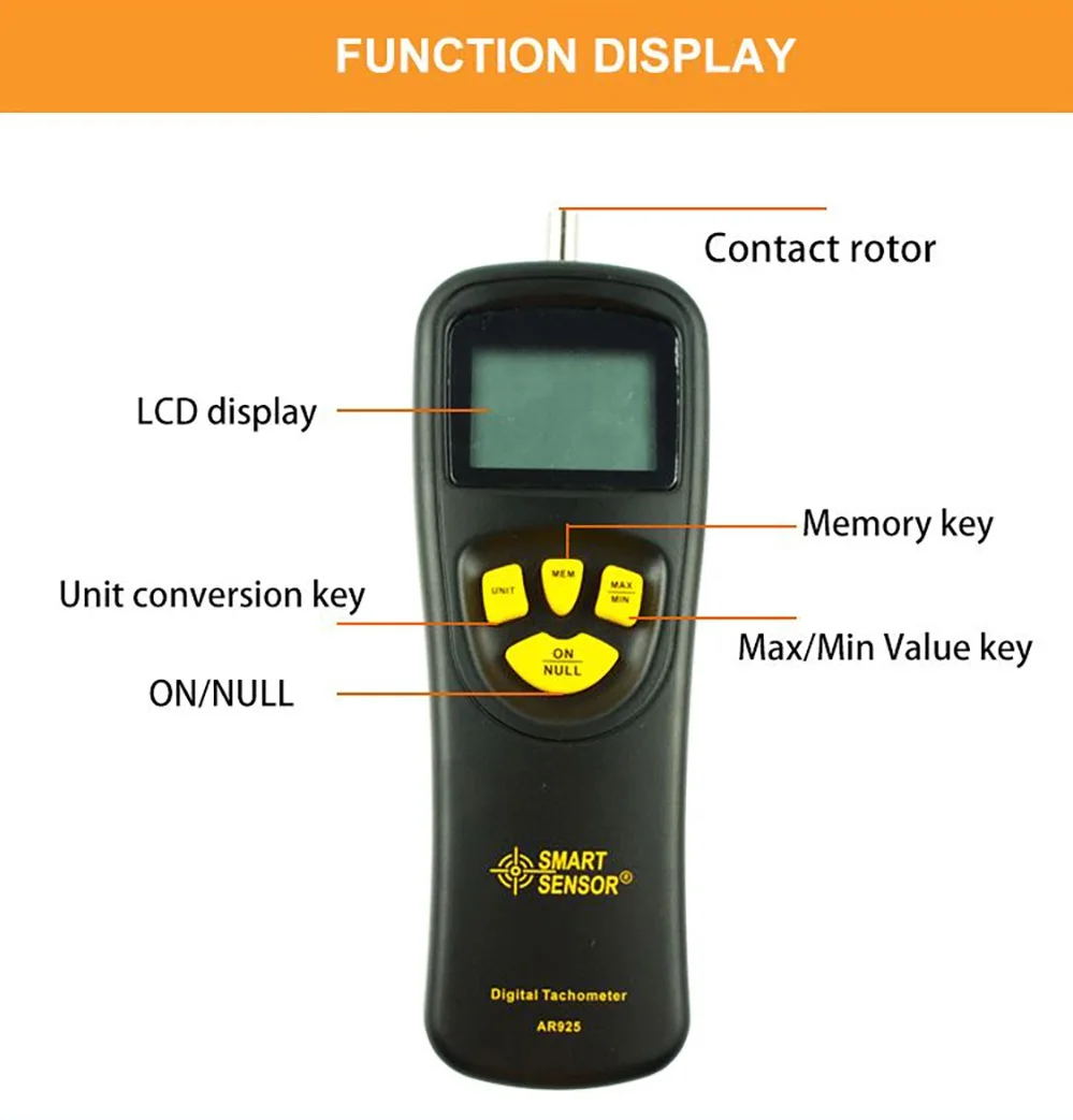 الاستشعار الذكي AR925 مقياس سرعة الدوران الرقمي الاتصال المحرك مقياس سرعة الدوران RPM متر الرقمية تاش عداد السرعة 0.05 ~ 19999.9 متر/دقيقة 0.5 ~ 199999 دورة في الدقيقة