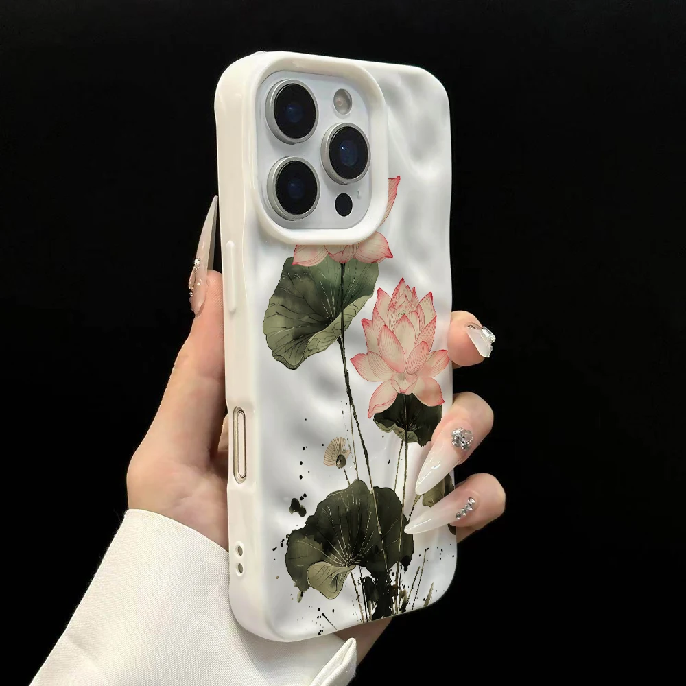 Koreanische Frühlingslotus-Druck-Handyhülle für iPhone 17 16 15 14 13 12 11 Pro Max 14 Plus 17Air Faltenwellen-Soft-Silikonhülle – Detail 8