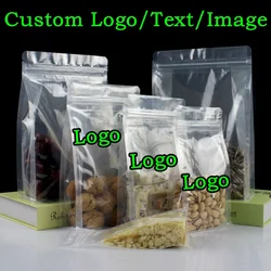 50PCS 3D Stand-up Plastic Ziplock Clear Window Bag DIY Logo Coffee Beans Sugar Snack Biscuit Nuts Beans Gifts Packaging Pouches