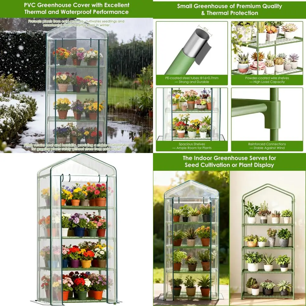 

Портативная 4-ярусная мини-теплица, 27 x 19 x 62 дюйма, для растений, рассады, трав и овощей, для использования в помещении и на улице