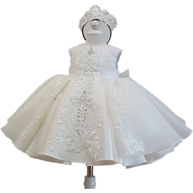 Vestido florido de tule para casamento, suspensórios, apliques de lantejoulas, elegante, primeira comunhão infantil, vestidos de festa