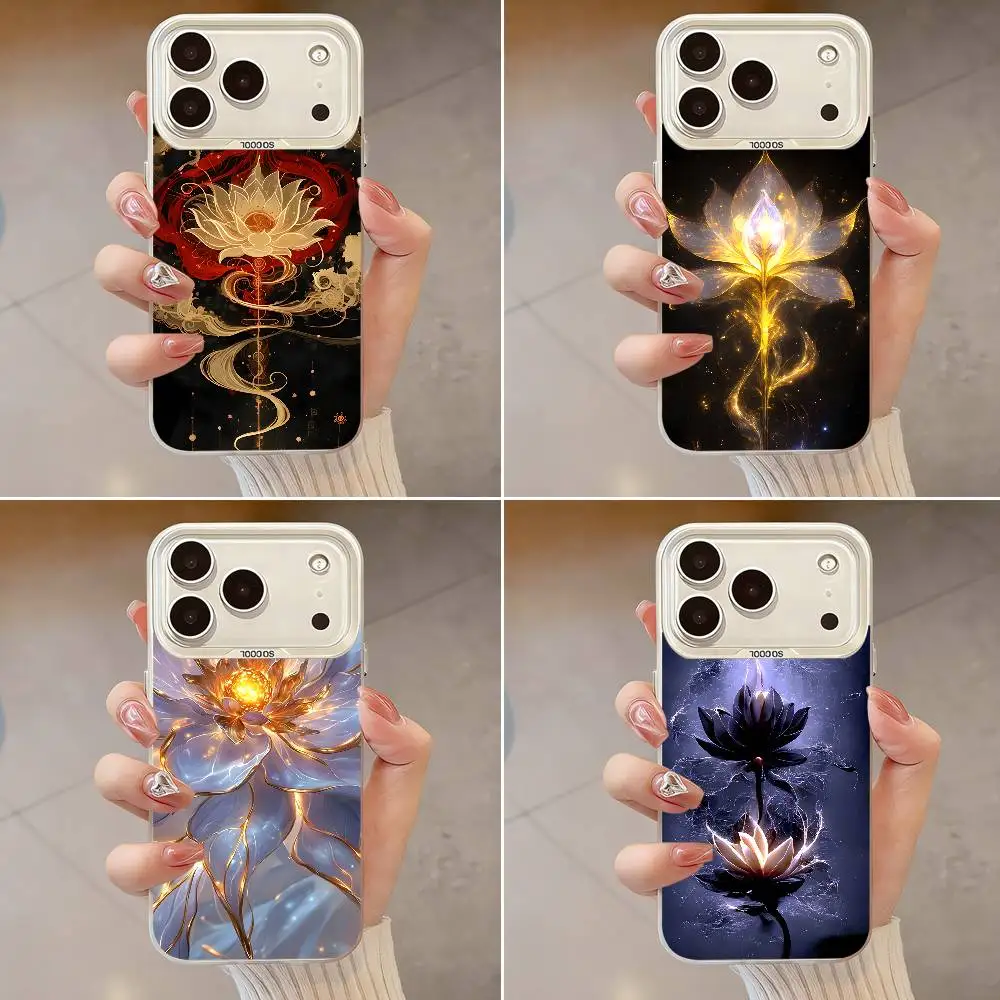 Casing Ponsel Lukisan Teratai Seni Kuno Untuk iPhone 17,16,13,12,X,11,15,14,Pro,Max,Plus,SE4,Air,Mini Putih IMD HD Matte