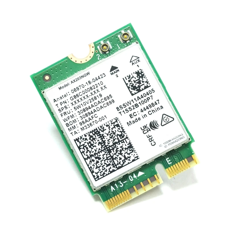 การ์ดเครือข่าย M.2 WiFi6 AX203NGW AX203 574Mbps 2.4GHz, 1200Mbps 5GHz 5.2