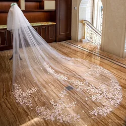 Gorgeous Lace Appliqued Cathedral Bridal Veil with Comb, 5m 2-Layer Elegant White Lace Edge for Wedding Velo De Novia