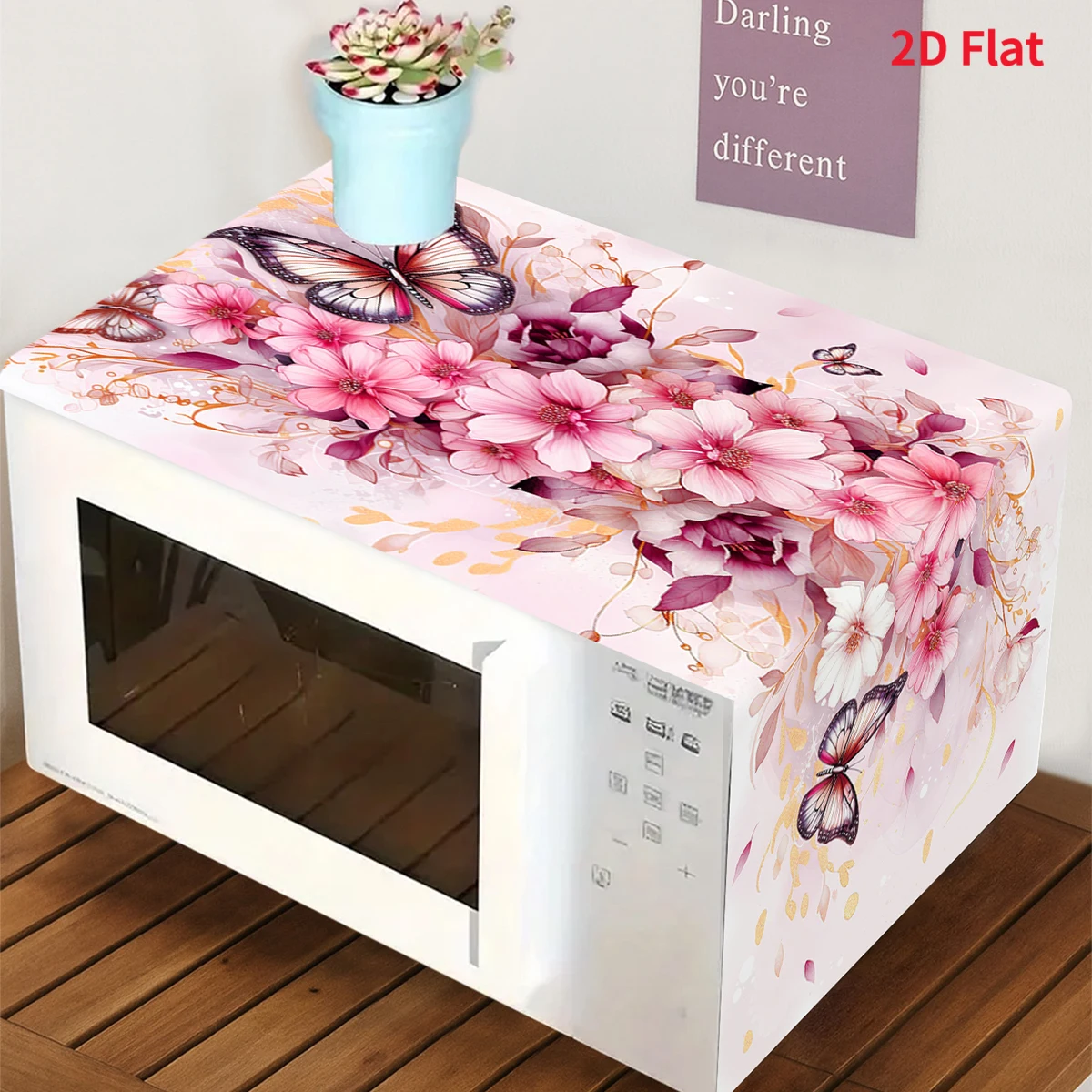 Pink Flower Butterfly Microwave Dust Cover Appliance Protection for Home Oven Dust Cover Kitchen Countertop Decor Supplies