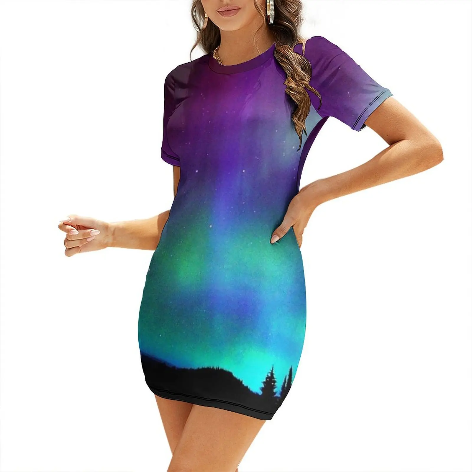 

Northern Lights Short-Sleeved Dress luxury evening dresses for women 2025 prom dress Women's long dress summer dresses