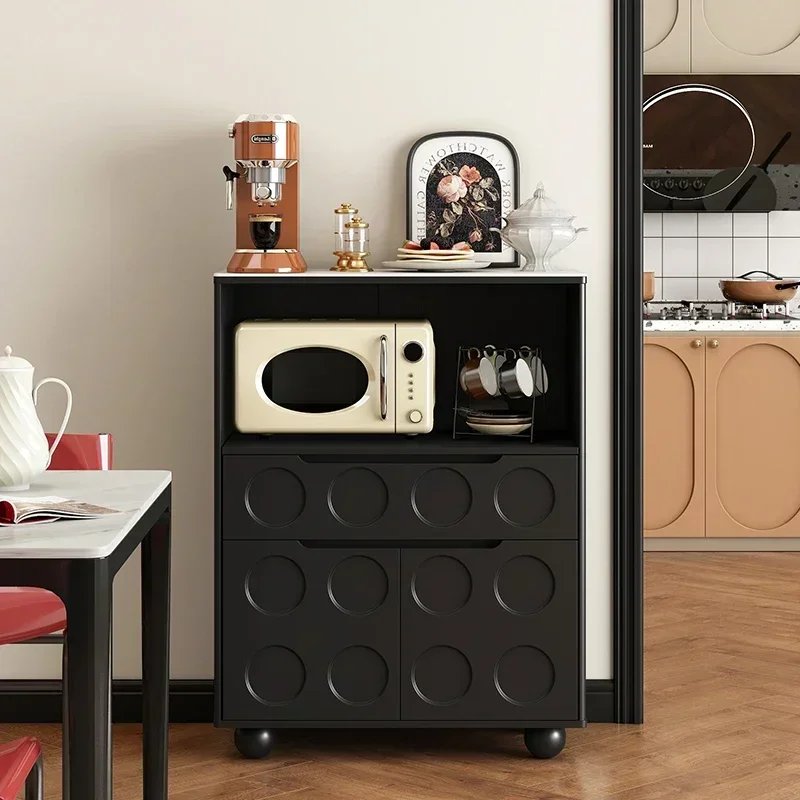 A Black rock slab, microwave oven, side cabinet, simple and advanced storage, medium and ancient style storage cabinet