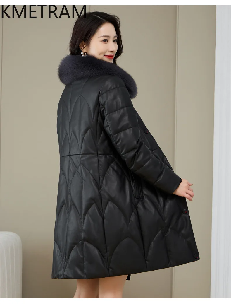 Real Sheepskin Long Down Coats Women Clothing White Goose Down Puffer Jacket 2024 Winter Coat Fox Fur Collar Пуховик Женский