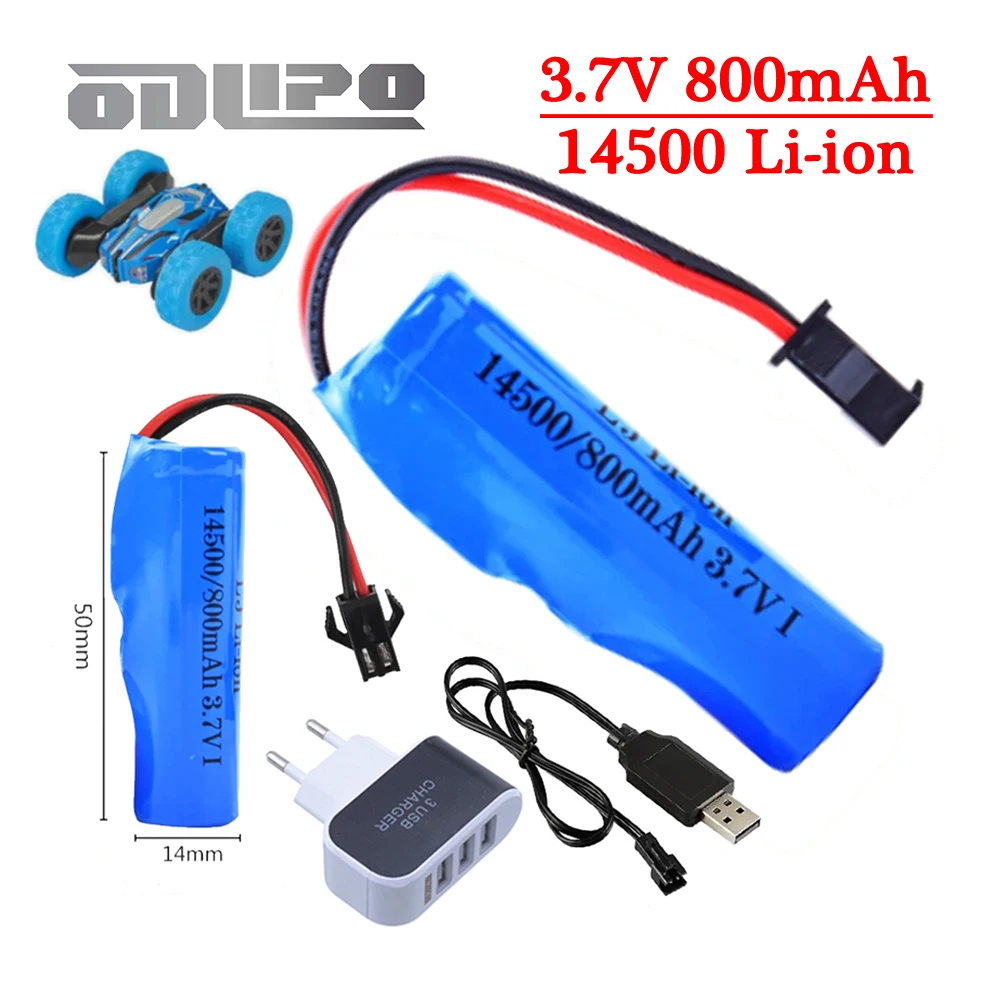 Batería de iones de litio de 3.7V 800mAh para coches de acrobacias RC C2 D828 14500, para coches de carreras todoterreno JJRC C2 D828, motocicletas, camiones, juguetes y piezas.