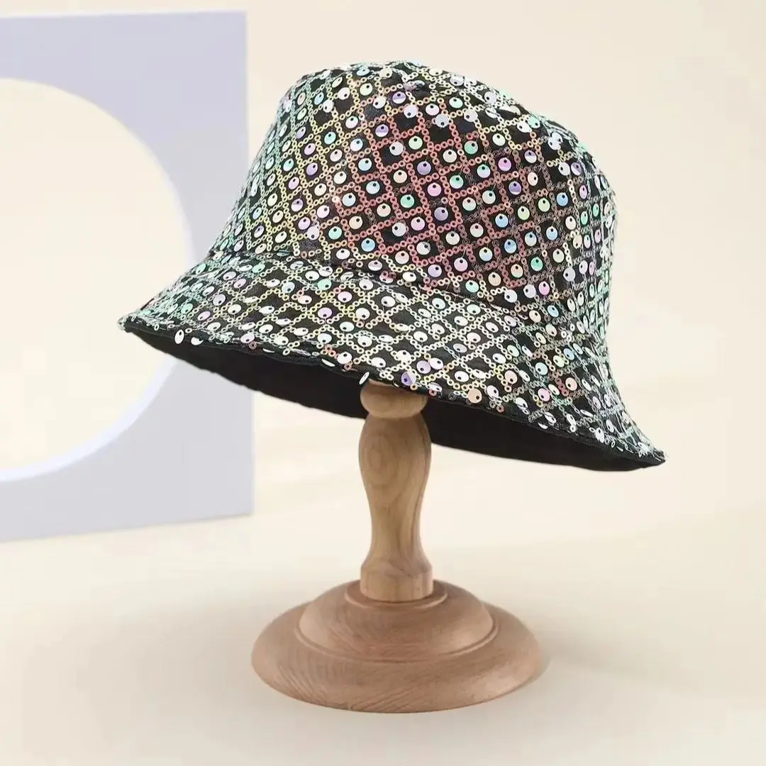 Bling Sequin Bucket Hat Unisex Hip Hop Street Dance Party Glitter Sun Hat Fashion Outdoor Summer Spring Cap for Women Men Casual