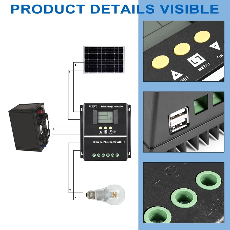 PWM 12V 24V 36V 48V AUTO Solar Panel Charge Controller Solar PV Battery Charger With LCD MPPT Solar Controller