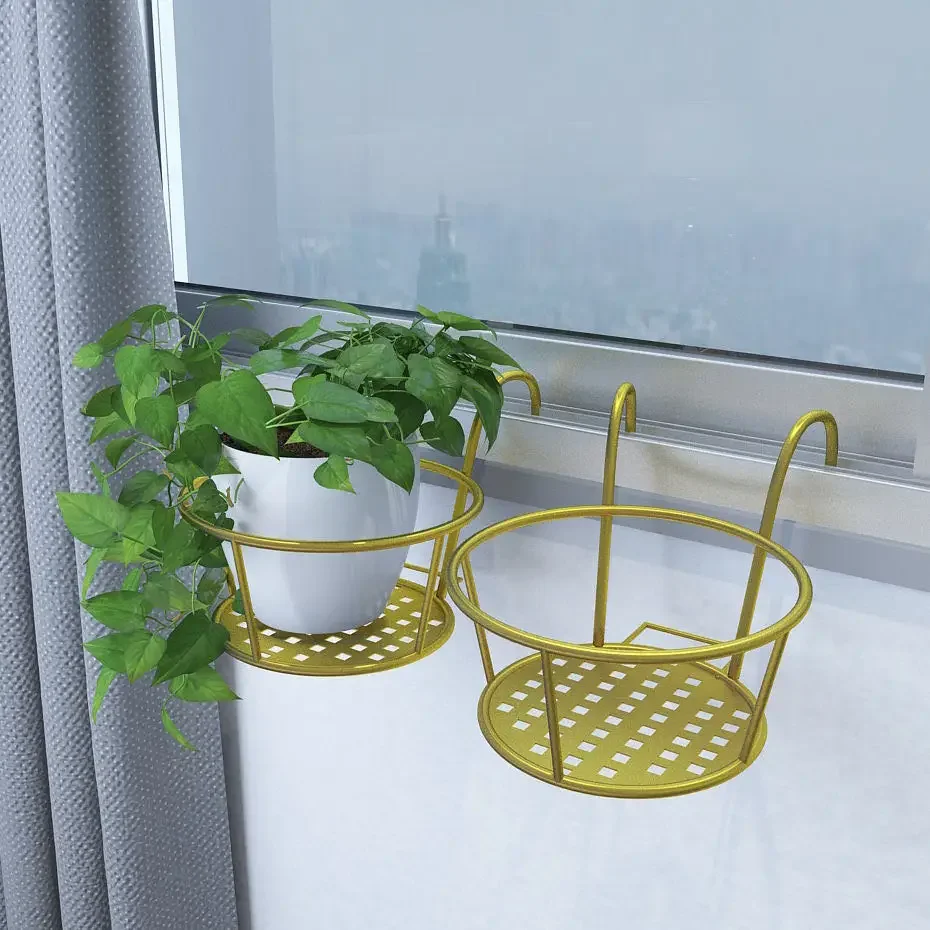 Iron Balcony Flower Rack Railing Flower Rack Fence Hanging Jardiniere Hanging Basket Rack Household