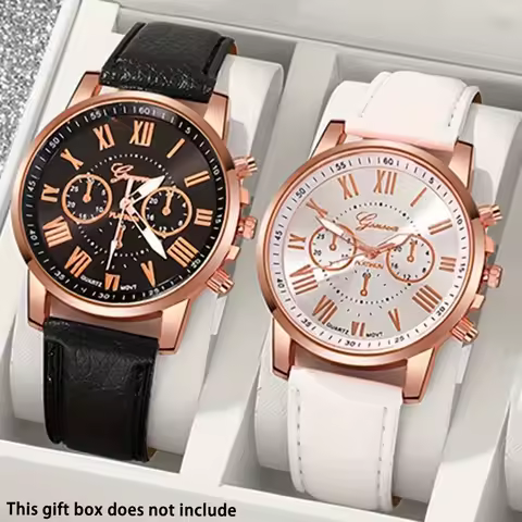 [Elegant Roman Quartz Watch] 2pcs Elegant Roman Quartz Women's Watches - Fashionable Round Dial with Strap, Perfect Gift Idea