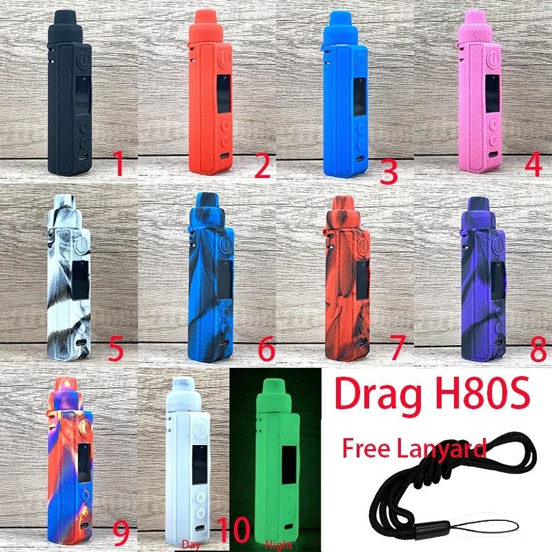 حافظة من السيليكون لهاتف VooPoo Drag H80S مع حبل دانتيل مجاني وغطاء جلدي ناعم من المطاط
