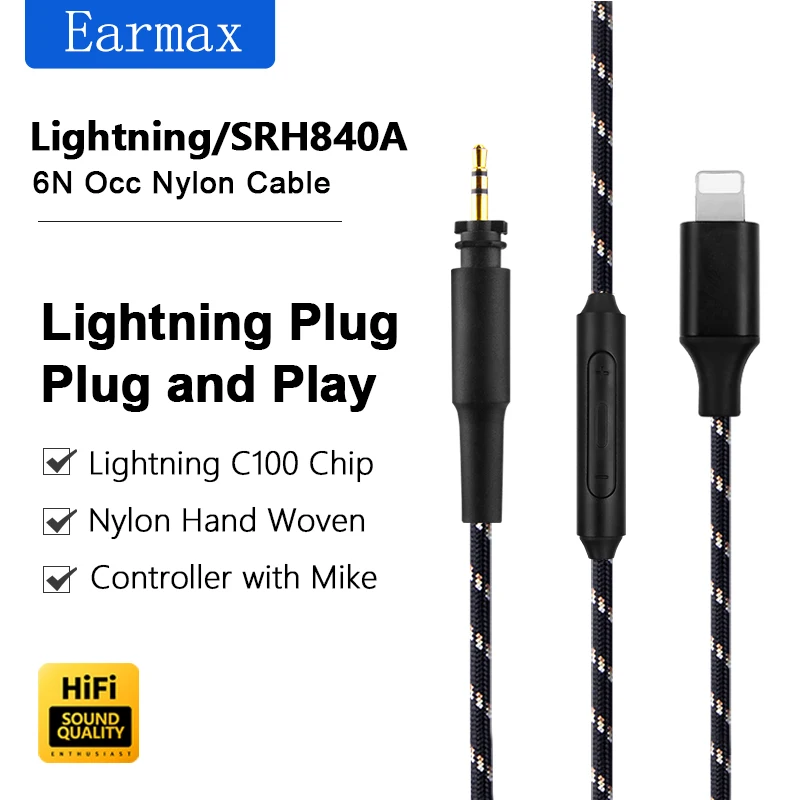 For SRH840A SRH440A SRH750DJ Philips SHP9000 Earphones Replaceable Lightning to SRH840A Upgrade Cable