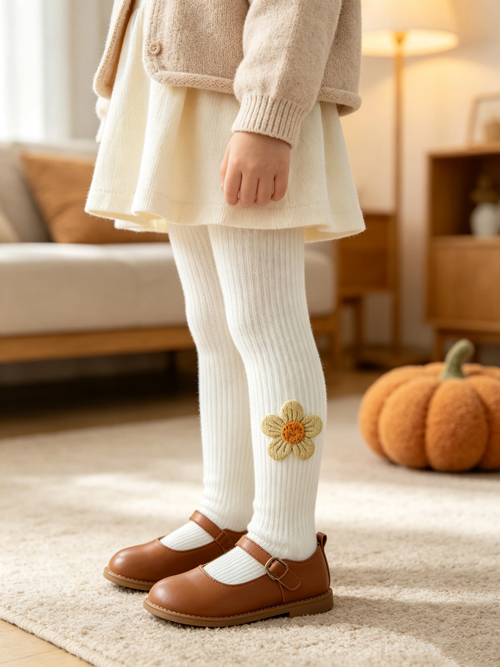 5Pairs Kids Floral Tights Autumn Vertical Ribbed Stretchy Cotton Pantyhose Cute Flower Decor Daily Wear Leggings for Girls 0‑12Y