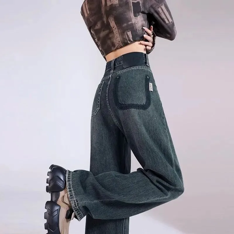 Womens Casual Straight Leg Jeans Loose Fit Denim Pants High Waist Light Blue Wide Leg Vintage Destroyed Autumn New Design