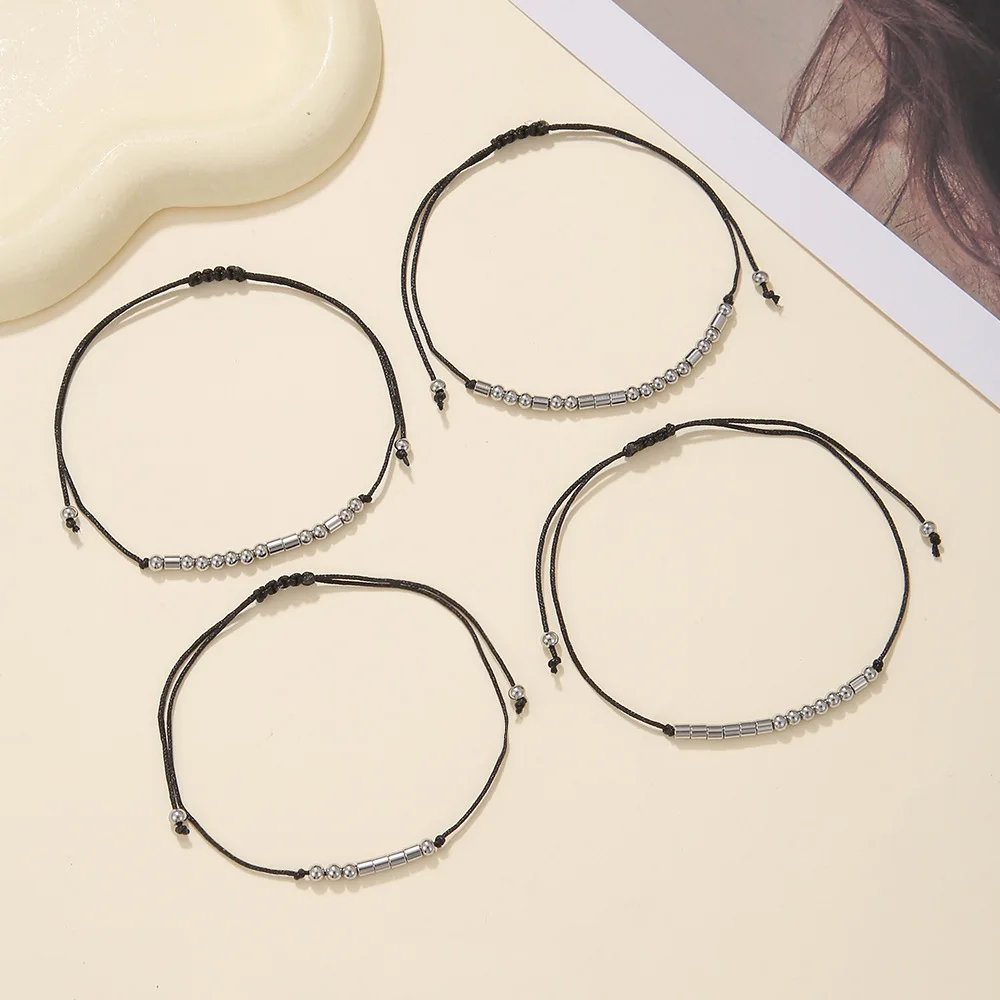 Fashion Family Morse Code Bracelet Jewelry Adjustable Stainless Steel Beads I Love You My Person Mom Son Dad Daughter Bijoux